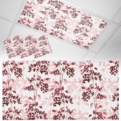 Red Herb Magnetic Fluorescent Light Covers for Ceiling Lights 2 x 4 Feet,Floral Watercolor Spring Summer Wild Flower Plant Office Classroom Kitchen Drop Ceiling Light Covers Lighting Filter 3 Packs