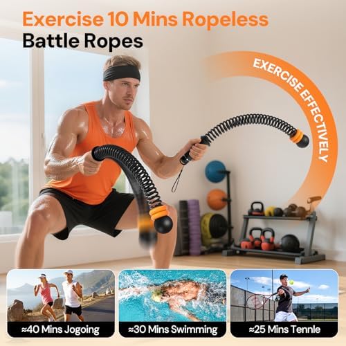 Ropeless Battle Ropes, Adjustable Weights Cordless Battle Ropes for Home Gym with Headbands, Portable Workout Workout Equipment for Small Spaces, Strength, HIIT and Low-Impact Cardio for Men & Women