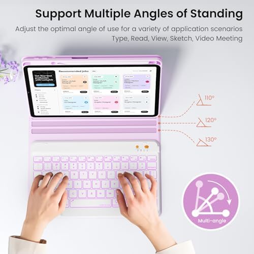 Keyboard case for ipad Air 11 inch(M2 2024)/10.9 Inch Air 5th 4th Generation & iPad Pro 11 inch (1st/2nd/3rd/4th Gen)-Backlit Detachable Keyboard, Folio cover with upper easily Pencil Holder-(Purple)