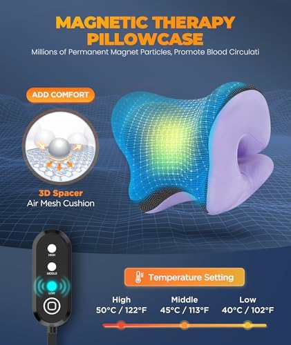 Graphene Magnetic Neck Stretcher for Deeper Pain Relief, Instant Heating Pad Cervical Traction Device Pillow, Neck Cloud for TMJ Tension Muscle Migraine, Christmas Gifts for Women, Mom, Men(Purple)
