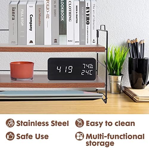 ShellKingdom Desk Shelf Organizer, 2 Tier Desktop Shelves, Adjustable Bookshelf Storage Rack and Office Cubicle Decor for Tabletop, School, Office, Dorm Organization (Black Frame + Wood Board)