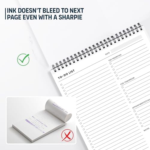 To Do List Spiral Notepad 8.5x11 52 Sheets, Daily Planner Notebook for Work