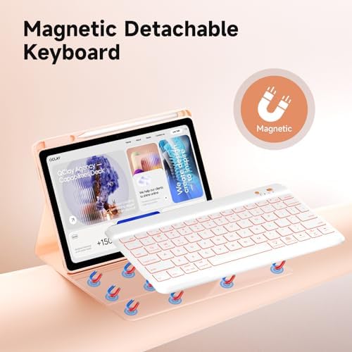 Keyboard case for ipad Air 11 inch(M2 2024)/10.9 Inch Air 5th 4th Generation & iPad Pro 11 inch (1st/2nd/3rd/4th Gen) 360° rotational case Folio Cover with Pencil Holder - Backlit Detachable-(Pink)