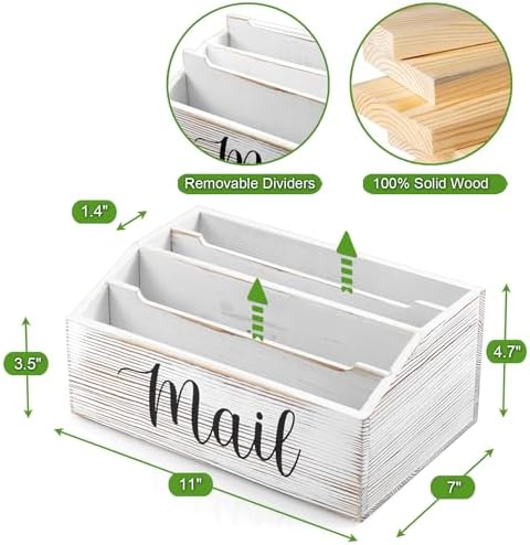 DRASTAR Mail Organizer Countertop, Mail Holder with 4 Slots, Mail Sorter Organizer for Desk, Envelope Holder for Home Office, Retro White