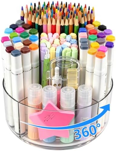 JIKIOU 430pcs Acrylic Pencil Holder Marker Organizer 360-Degree Rotating