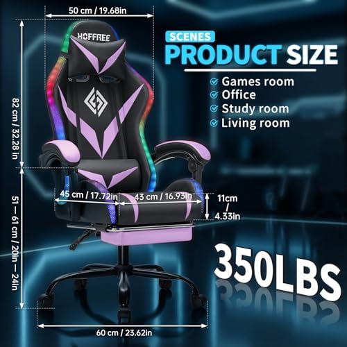 Gaming Chair with Bluetooth Speakers RGB LED Lights Computer Chair-Purple