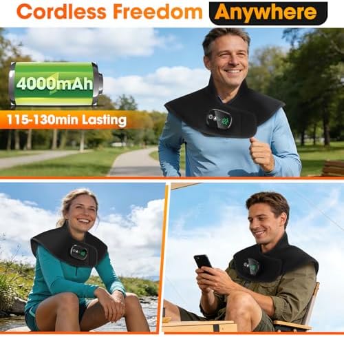Cordless Neck and Shoulder Heating Pad, Weighted Heating Pad for Neck Shoulders and Back, Rechargeable Heat Wrap with 4 Temperature Settings 5 Timers, 4000mAh Battery Touchscreen