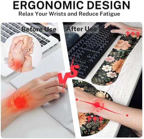 Britimes Ergonomic Mouse Pad Set with Wrist Rest, Floral Flower