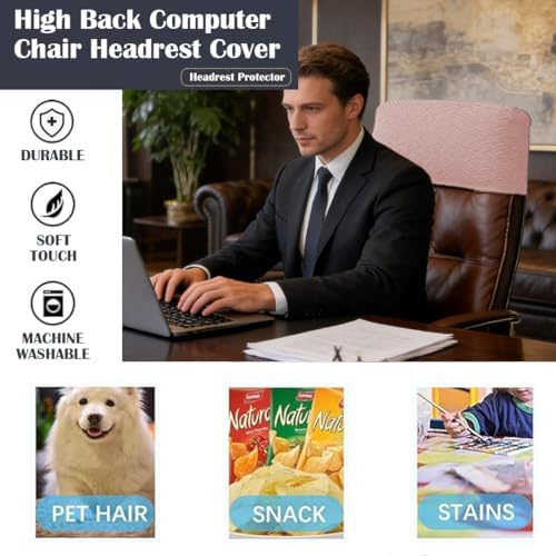 Stretch Office Chair Headrest Cover Jacquard Headrest Slipcover for Office Chairs Non Slip Head Rest Chair Furniture Protector for High Back Computer Chairs Set of 2 Light Pink
