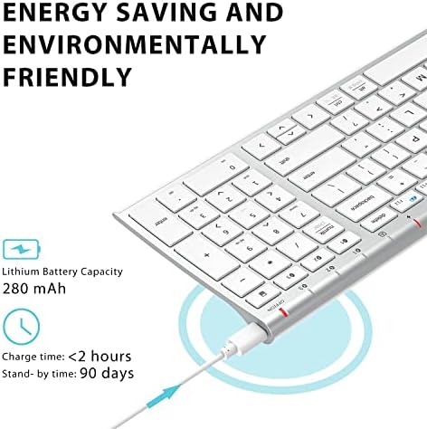 iClever BK10 Bluetooth Keyboard, Universal Bluetooth 5.1 Wireless Keyboard with Number Pad, Ergonomic Design, Multi-Device Compatibility, Stable Connection for Mac, iPad, iPhone, Android, Windows