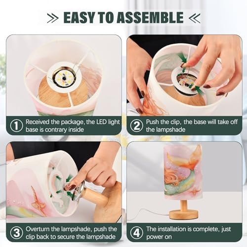 ALAZA Starfish Watercolor Mermaid Decor Bedside Table Lamp with USB Port for Bedroom Nightstand Office Desk LED Bulb Included