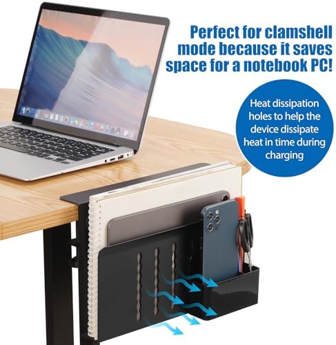 Desk Side Storage, Under Desk Laptop Mount, Table Side Hanging File Organizer, No Drill Clamp On Cable Management Tray, Laptop Holder with Magnetic Pen Holder for Office and Home(Black)