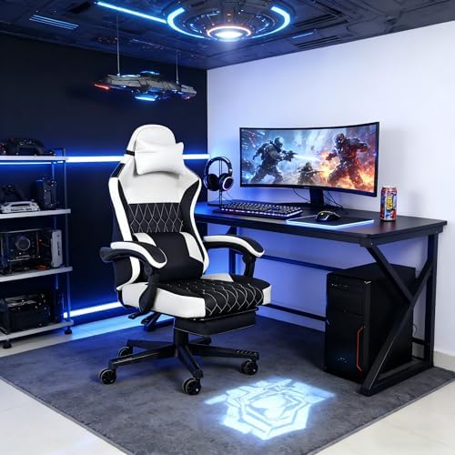 Gaming Chair,Video Game Chair with Footrest and Massage Lumbar Support