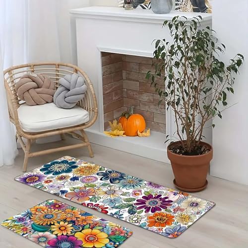 Kitchen Mats for Floor, 2PCS Waterproof Non-Slip Cushioned Anti Fatigue Red Kitchen Rugs Washable Absorbent Comfort Kitchen Floor Mat for Sink Farmhouse Laundry Home Office
