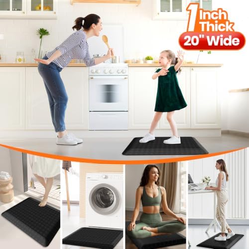 1" Thick Kitchen Mats for Floor, Water Resistant Floor Rug,Black/24" x 20"