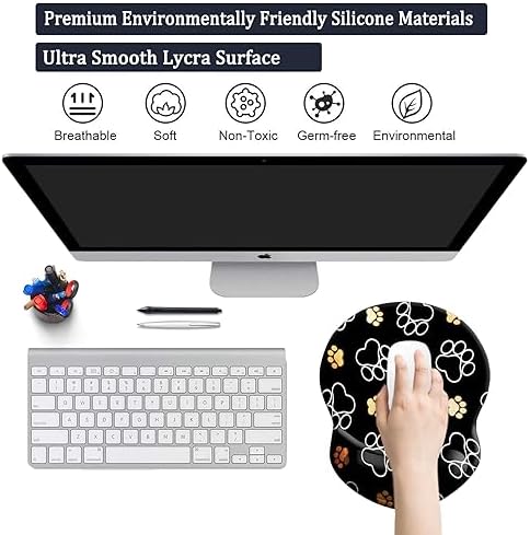 Ergonomic Wrist Support Mouse Pad - Comfortable Computer Mouse Pad with Non-Slip PU Base for Home Office Working Gaming (Cute Dog Paw)