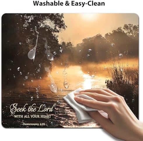 9.5x7.9 Inch Office/Gaming Mouse Pad, Seek The Lord with All Your Heart Christian Bible Verse Scripture Quote, Misty River Landscape at Sunrise Cute Anti-Slip Mat for Desk