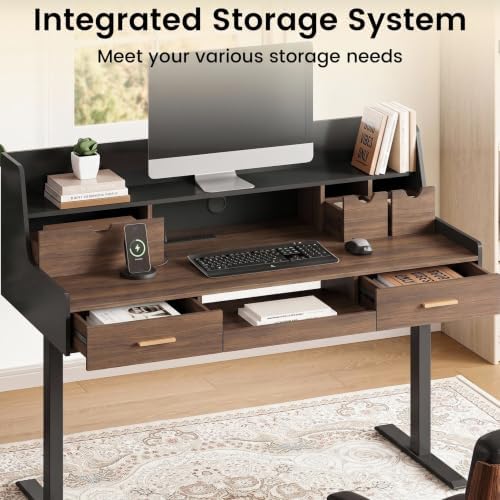 ModernMate 55" Electric Standing Desk with 5 Drawers and Monitor Riser
