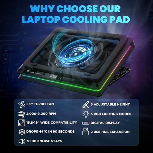 D16 15.6"-19" Gaming Laptop Cooling Pad, USB-A, RGB, Black - 4 Packs