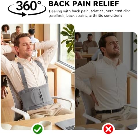 Work Back Brace for Men & Women, Adjustable Lower Back Support Belt for Sciatica, Herniated Disc, Pain Relief, Moving Construction Warehouse Heavy Lifting Safety & Protection (Grey, XX-Large)