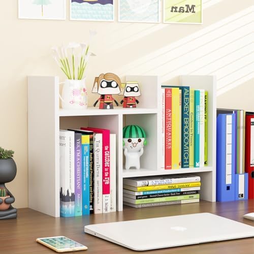 ShellKingdom Desk Shelf Organizer, H-Shaped Desktop Shelves, Adjustable Desktop Corner Shelf, Bookshelf Storage Rack and Cubicle Decor for Desk, Tabletop, School, Office, Dorm Desk Organizer - White