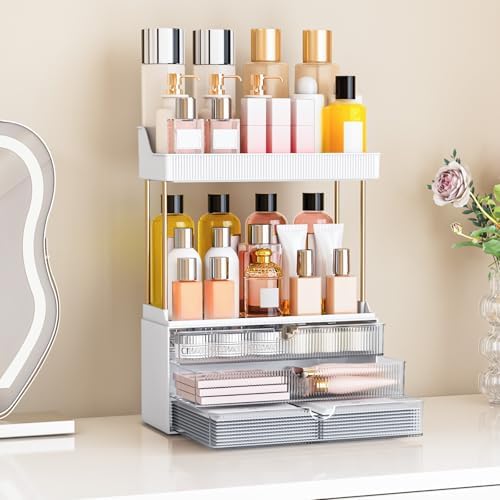 caktraie 3-Drawer 2-Tier Acrylic Makeup & Bathroom Vanity Organizer