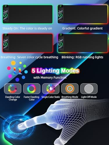 Magnetic Charging Mouse Pad, 31.5x11.81 Inch XL Gaming Mousepad, 11+5 RGB Lighting Modes, Home Office Large Desk Pad with Ultra-Smooth Surface, Non-Slip, Waterproof Keyboard Pad Classic Black Desk Mat