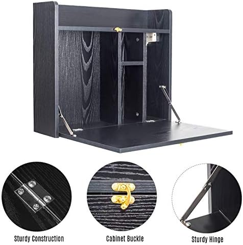 YU YUSING Wall Mounted Table, Multifunctional Fold Down Wall Mounted Laptop Computer Desk with Storage Compartments for Home, Office (Black)