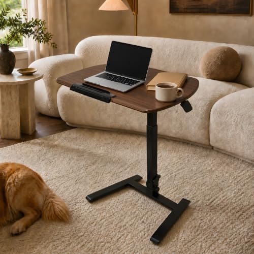 25" Folding Standing Desk with Wheels, Laptop No Assembly Pneumatic Height Adjustable Portable Rolling Desk, 29"-42" Sit Stand Desk with 0-90° Tilt Top, Computer Workstation for Home Office (Walnut)
