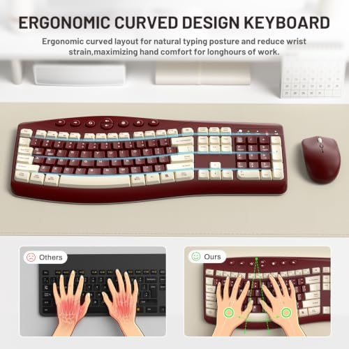 Wireless Keyboard and Mouse Combo Silent Ergonomic Curved Design for Office