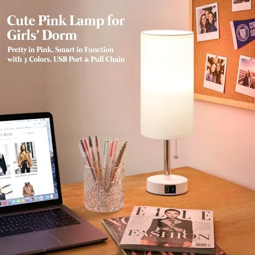 White Bedside Table Lamp for Bedroom - Small Nightstand Lamp for Girls