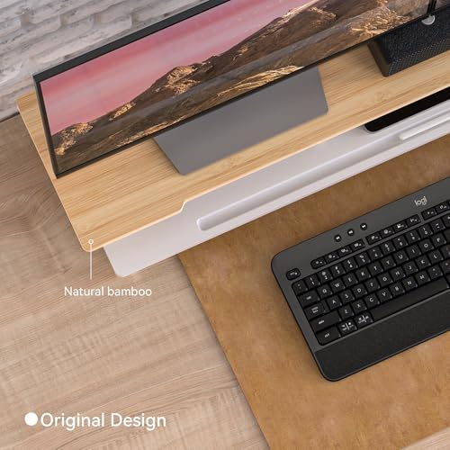 42.5" Dual Monitor Stand Riser with Phone Holder Desk Shelf White