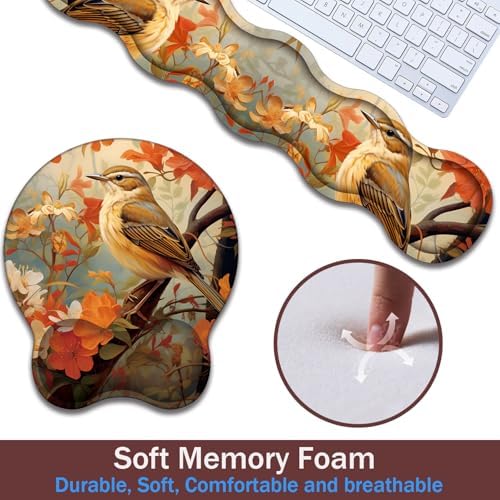 Keyboard Wrist Rest and Mouse Pad Wrist Support with Lace-Shaped Coaster Set, Ergonomic Gel Memory Foam and Anti-Slip Base, Easy Typing and Pain Relief - Larks Among Flowers