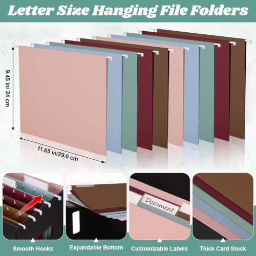Qeeenar 2 Pcs Hanging File Box with 10 Pcs Morandi Hanging File Folders