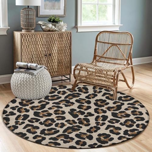 Large Home Decor Mat, Soft Round Yoga Carpet, Non-Slip Machine Washable Kitchen Office Circle Rug Compatible with Leopard Cheetah Print