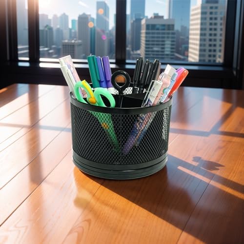 SETTFRFE Mesh Rotating Pen Holder for Desk, Black, 6-Slot