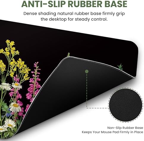 Aesthetic Desk Mat, Cute Starlit Floral Desk Pad Protector for Work & Decor, 35.4" x 15.7", Pretty Non-Slip Extended Mouse Pad for Office or Home