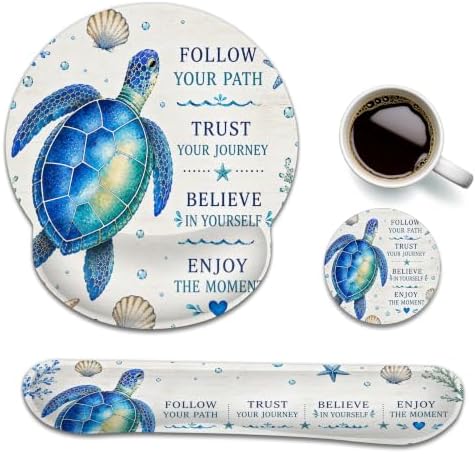 3 Piece Wrist Rest Mouse Pad Set with Keyboard Support Blue Sea Turtle