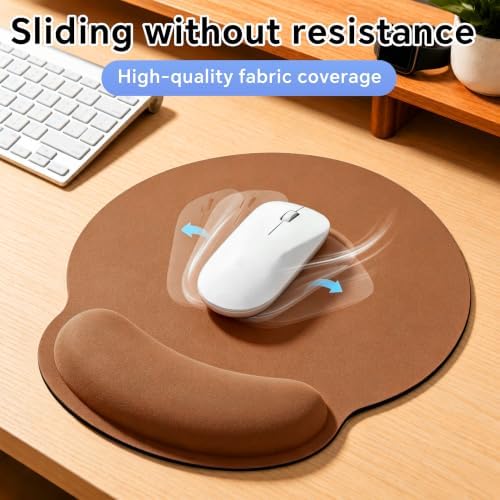 Ergonomic Mouse Pad with Wrist Rest, Lycra Surface, Brown