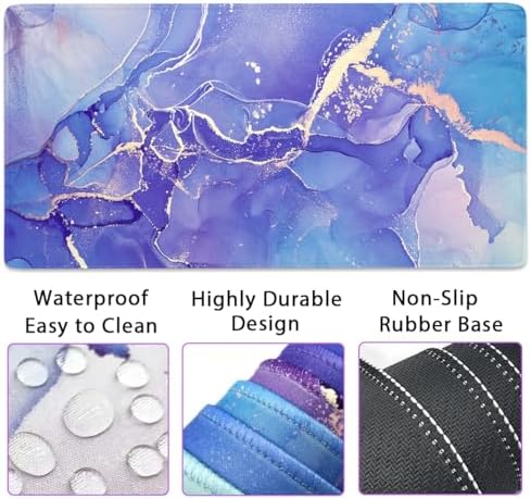 4-in-1 Gaming Mouse Pad Wrist Support Set，Desk Pad + Mouse Pad with Wrist Rest + Keyboard Wrist Rest + Coaster, Ergonomic Design for Home Office Study Game - Purple Marble