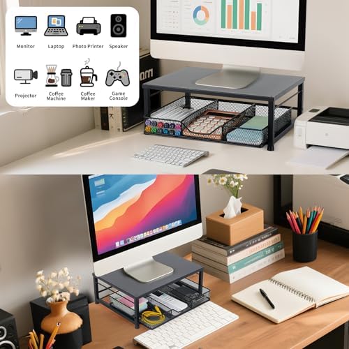Computer Monitor Stand for Desk, Small Laptop Stand Riser, Black