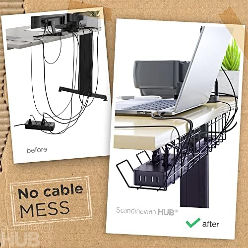 Scanfield Under Desk Cable Organizer Wire Tray, Set of 2x12 inch, Black
