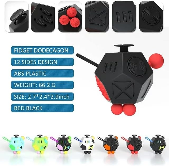 Fidget Dodecagon,12 Sided Fidget Toys Cube for Kids and Adults(Black red)