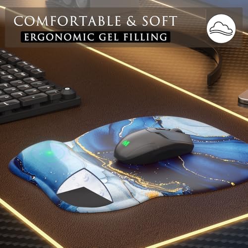 MROCO Ergonomic Mouse Pad with Gel Wrist Rest, 9.4 x 8.1 in, Blue Marble