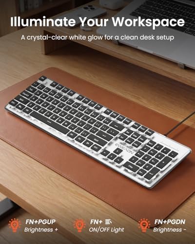 SEUNKWANG Wired Keyboard with White Backlight Pudding Keycaps, Black