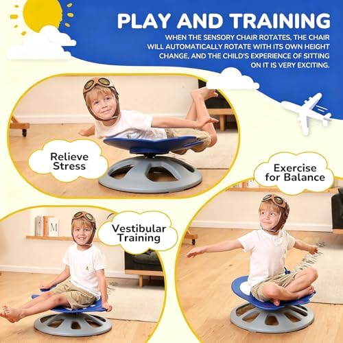 BABAMU Spinning Chair for Autistic Kids, Sensory Swivel Chair, 220LBS Weight Capacity, Autism Sensory Products, Autism Toys, Sensory Toy (Blue, AIEPLANE)