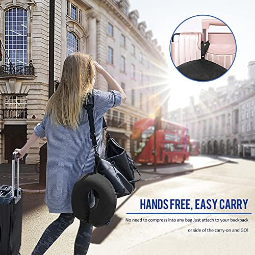 Fabuday Memory Foam Travel Pillows for Airplanes - Neck Pillow for Traveling with Attachable Snap Strap Soft Washable Cover, Flight Pillow for Sleeping, Car, Home, Office, Black