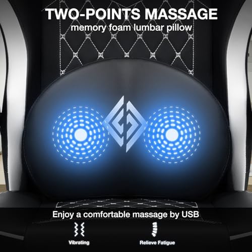 HOFFREE Gaming Chair with Speakers Massage Computer Chairs for Adults-White