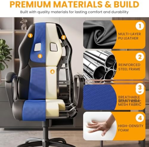 Ergonomic Office Chair Cheap Desk Chair PC Gaming Chair Rolling PU Leather Swivel Chair Executive Computer Chair Lumbar Support for Women, Men(Blue)