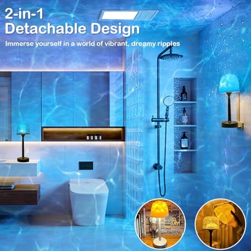 Cordless Shower Lamp,Bedside Lamp,Touch Ocean Wave Projector Light,3 Way Color Temperature,16 Color Changing Light,Dimmable,Rechargeable Aurora Night Lights for Bedroom Bathroom, Waterproof